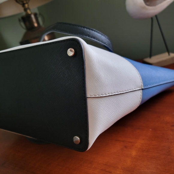 Kate Spade Laurel Way Dally Tote Blue White Black Crossgrain Leather Purse - Picture 9 of 16